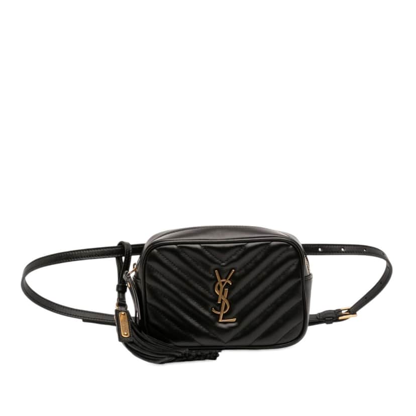 Saint Laurent Quilted Calfskin Tassel Lou Belt Bag Black Leather Very good condition - Front View