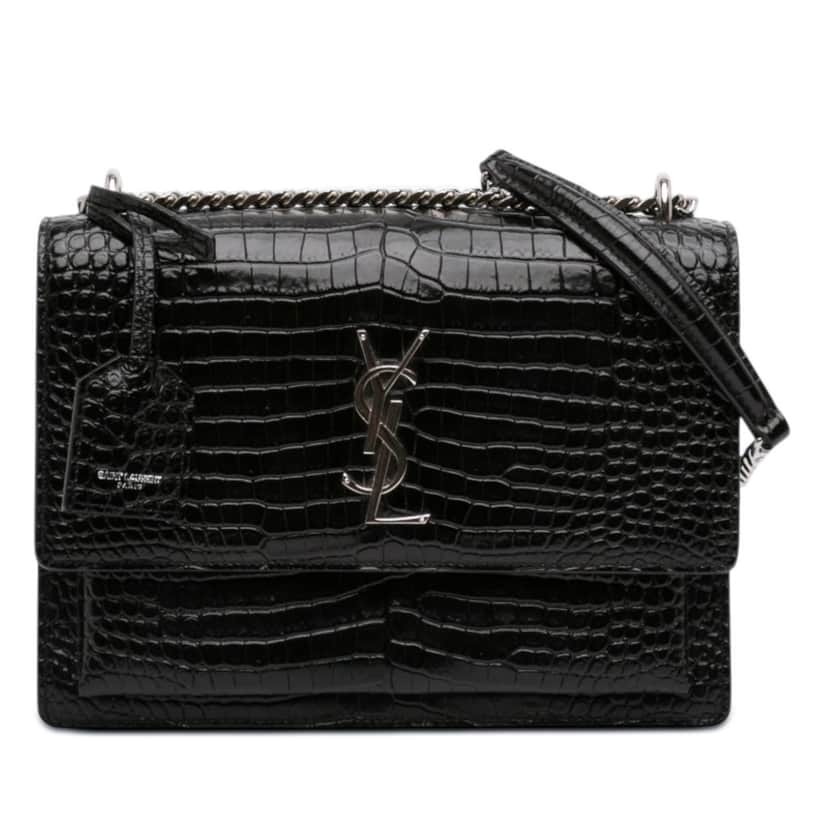 Saint Laurent Medium Croc Embossed Leather Monogram Sunset Crossbody Black Leather Very good condition - Front View