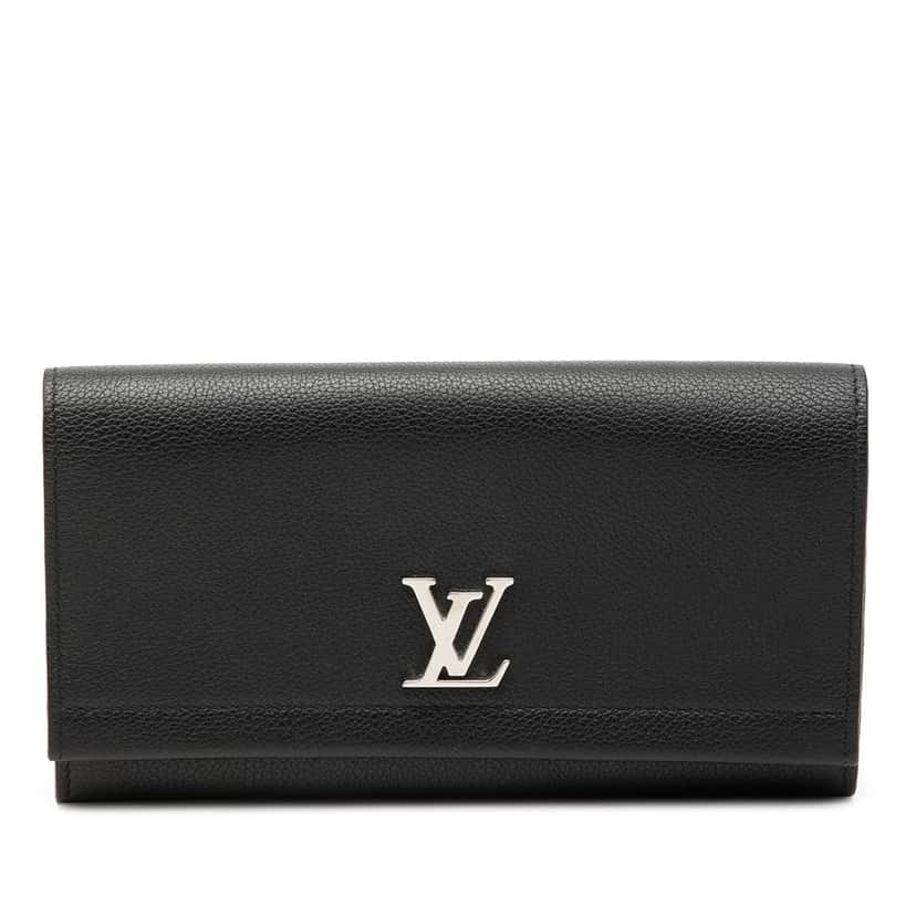 Louis Vuitton Leather Lockme II Long Wallet Black Leather Very good condition - Front View