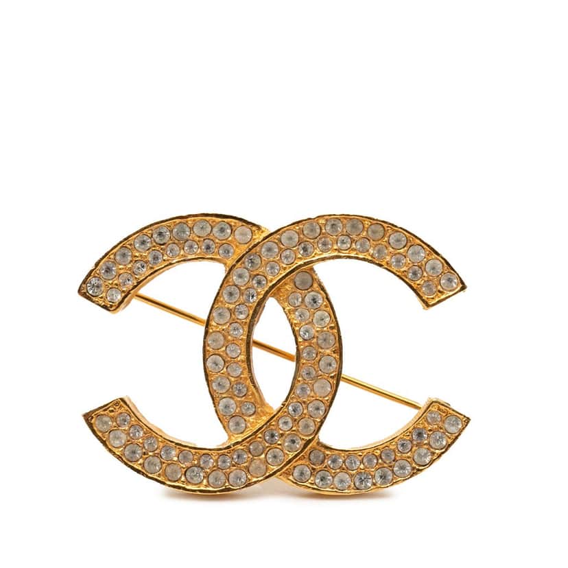 Chanel CC Gold Plated Strass Brooch Gold Metal Very good condition - Front View