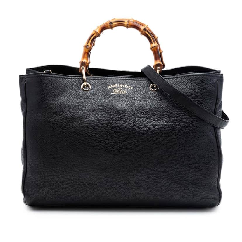 Gucci Large Calfskin Bamboo Shopper Satchel Black Leather Never worn, with tag - Front View