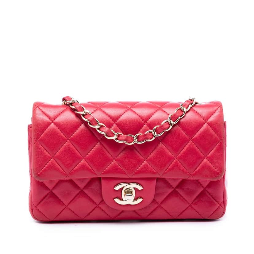 Chanel Mini Rectangular Classic Lambskin Single Flap Pink Leather Very good condition - Front View