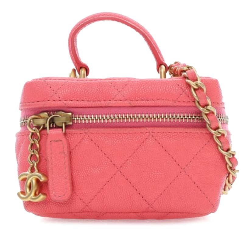 Chanel Mini CC Caviar Top Handle Vanity Case Pink Leather Very good condition - Front View