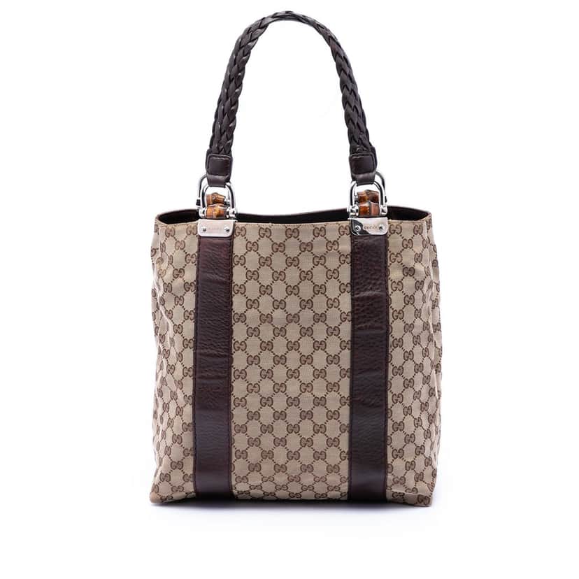 Gucci Large GG Canvas Bamboo Libeccio Tote Beige Very good condition - Front View