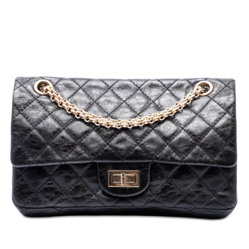 Chanel Quilted Aged Calfskin Reissue 2.55 Single Flap 225 Black Leather Very good condition - Front View