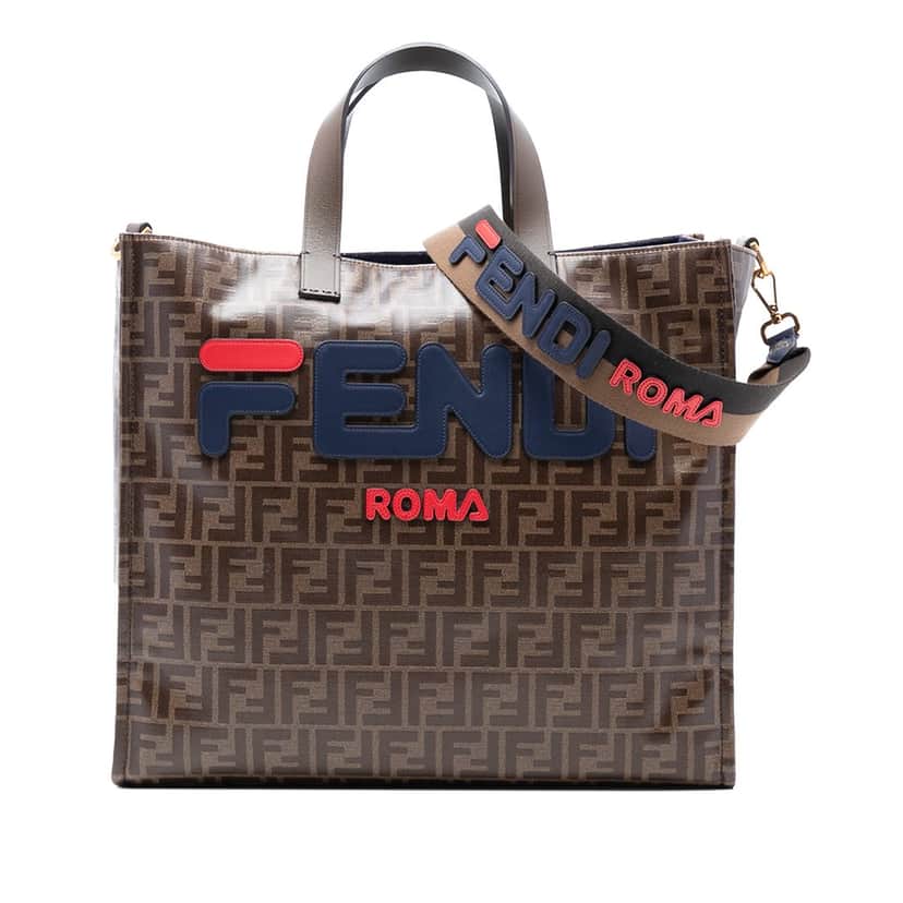 Fendi FILA Glazed Fabric FF 1974 Mania Shopping Tote Brown Very good condition - Front View