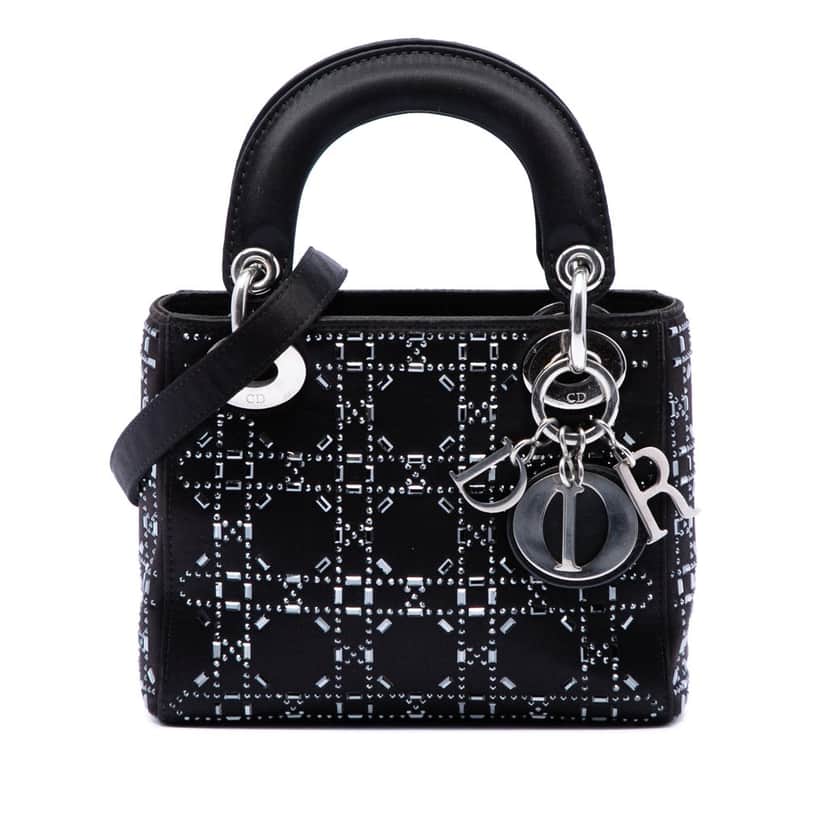 Dior Mini Satin Cannage Strass Crystal Embellished Lady Dior Black Very good condition - Front View