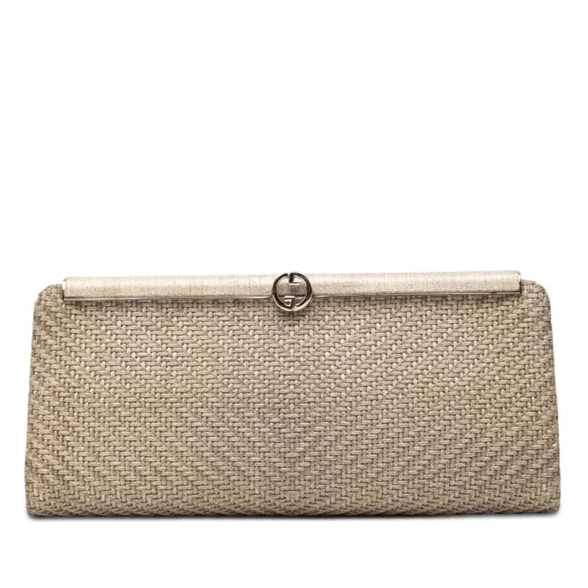 Gucci Woven Metallic Leather and Silk Clutch Gold Leather Very good condition - Front View
