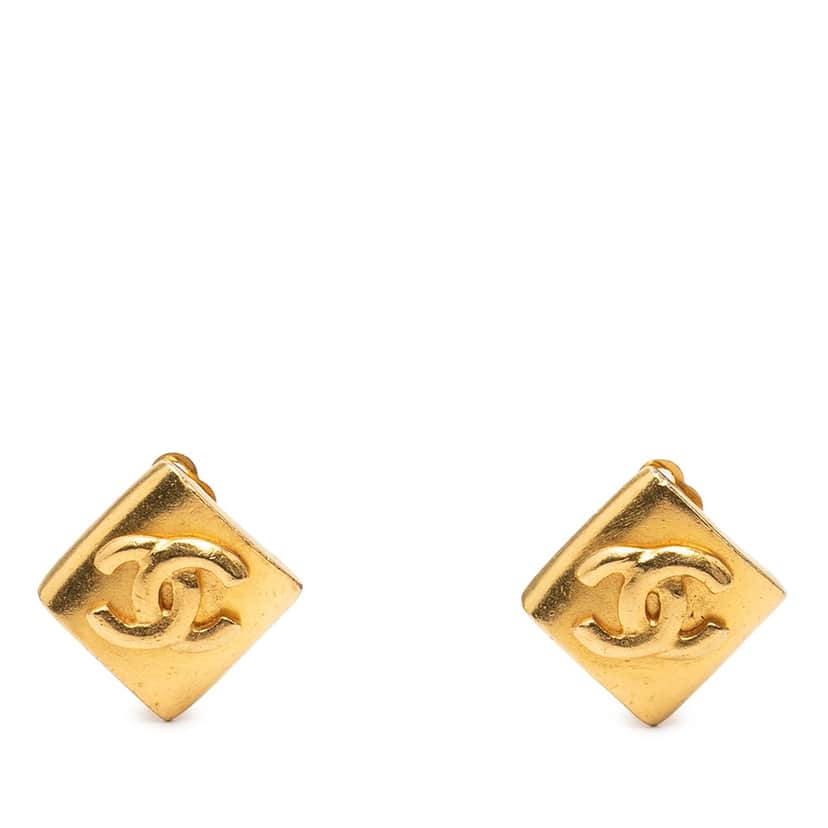 Chanel CC Gold Plated Rhombus Clip on Earrings Gold Metal Very good condition - Front View