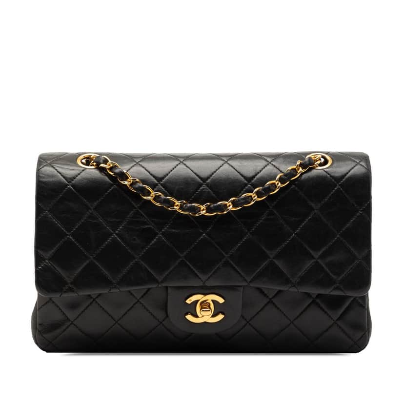 Chanel Medium Classic Lambskin Double Flap Black Leather Very good condition - Front View