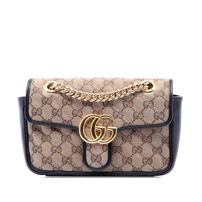 Gucci Small GG Marmont Matelasse Diagonal GG Canvas and Leather Shoulder Bag Beige Very good condition - Front View