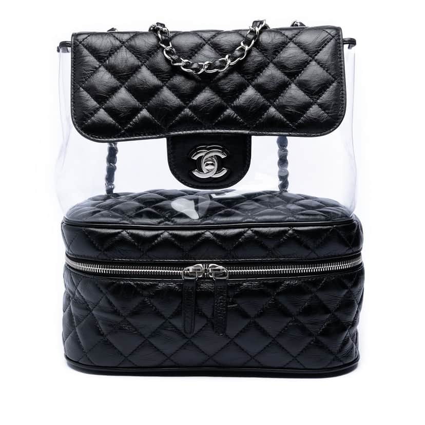 Chanel Quilted Lambskin and PVC Aquarium Shoulder Bag Black Leather Very good condition - Front View