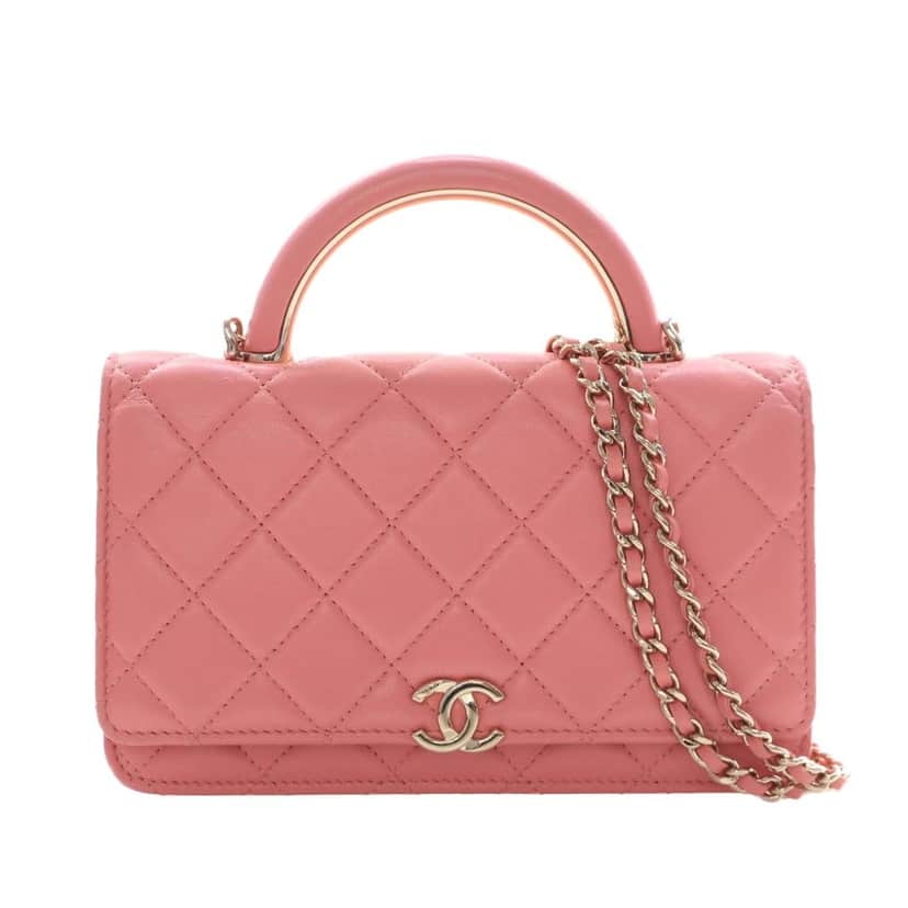 Chanel CC Quilted Lambskin Top Handle Flap Pink Leather Very good condition - Front View