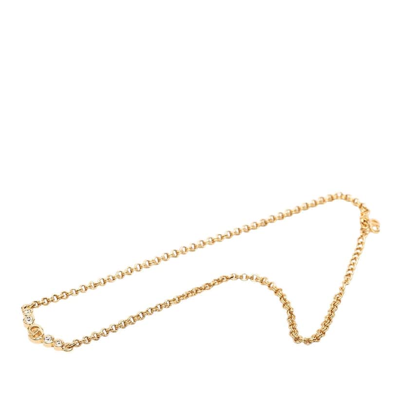 Dior Gold Plated CD Logo Strass Pendant Necklace Gold Metal Very good condition - Front View