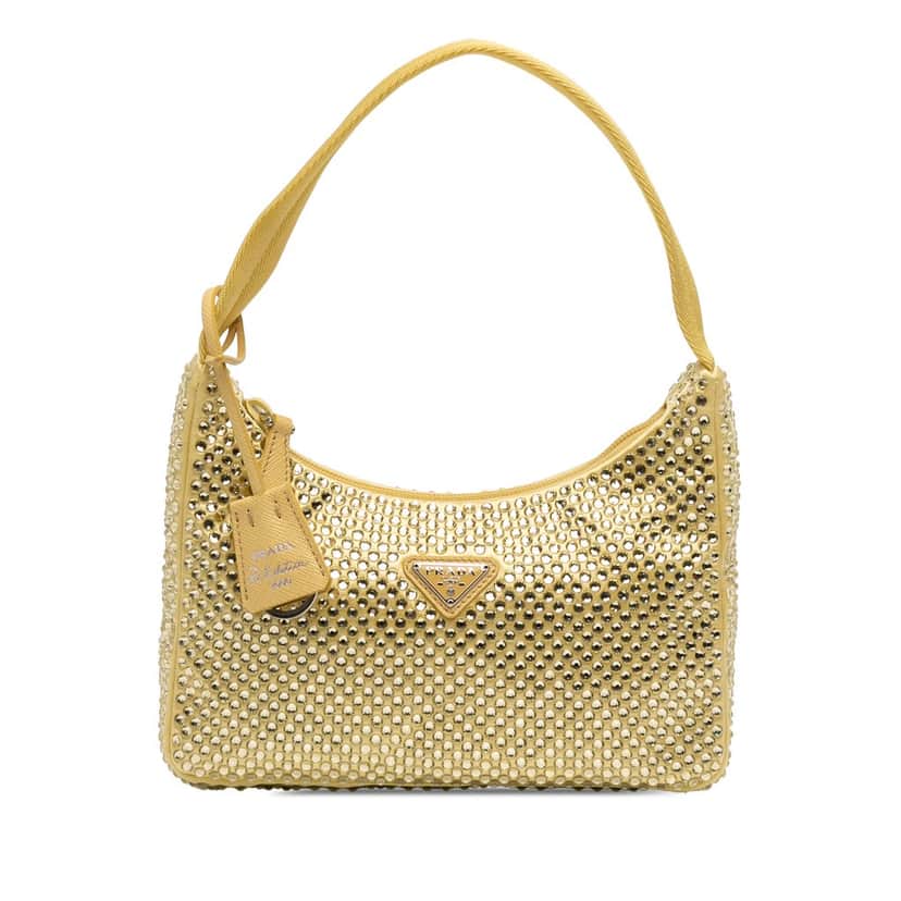 Prada Mini Satin Crystal Re Edition 2000 Shoulder Bag Yellow Never worn - Front View