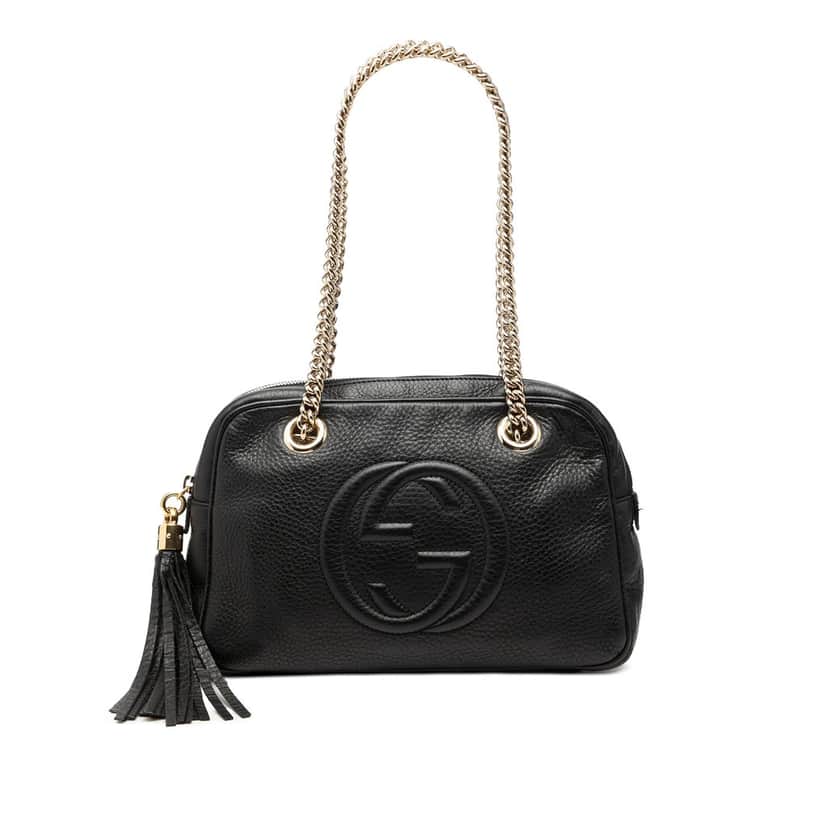 Gucci Pebbled Leather Soho Chain Zip Shoulder Bag Black Leather Very good condition - Front View
