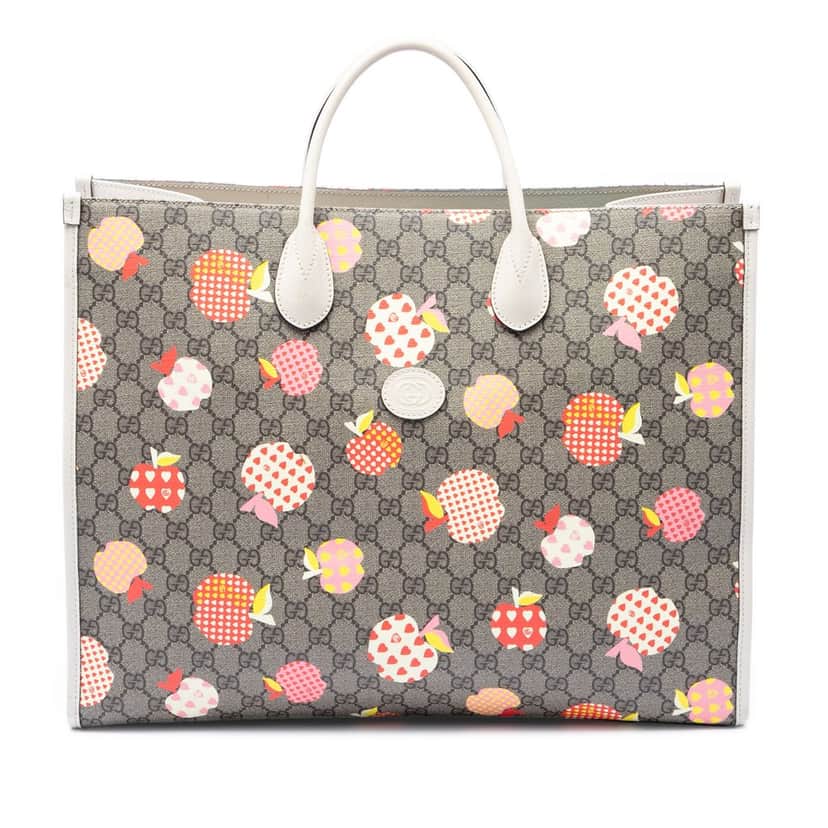 Gucci Large GG Supreme Les Pommes Apple and Heart Interlocking G Tote Beige Very good condition - Front View