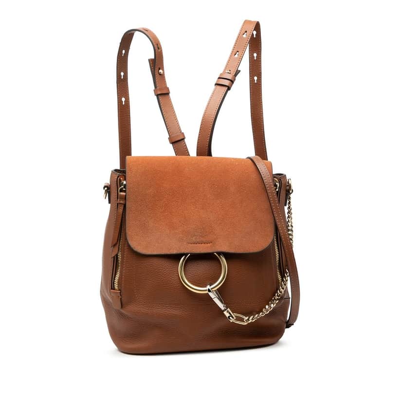 Chloé Medium Calfskin and Suede Faye Backpack Brown Leather Very good condition - Front View