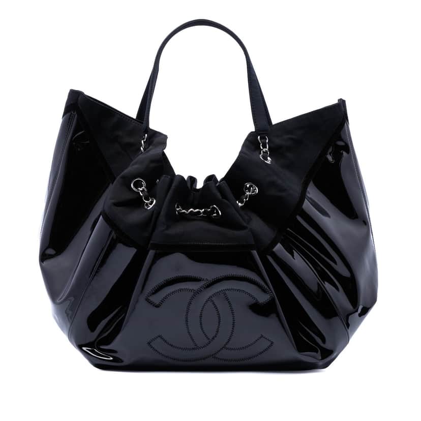 Chanel Large Patent Stretch Spirit Cabas Tote Black Leather Very good condition - Front View