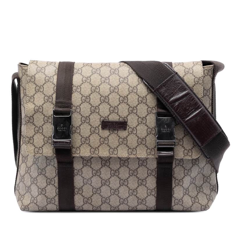 Gucci Large GG Supreme Double Buckle Flap Messenger Bag Beige Very good condition - Front View