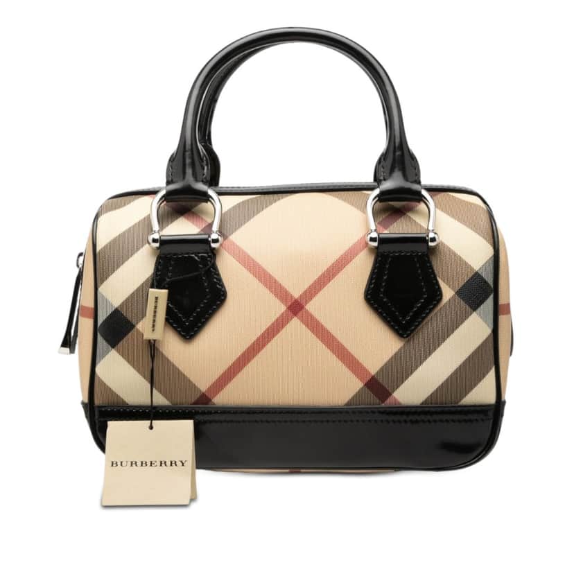 Burberry Small Supernova Check Coated Canvas Bowling Bag Beige Very good condition - Front View