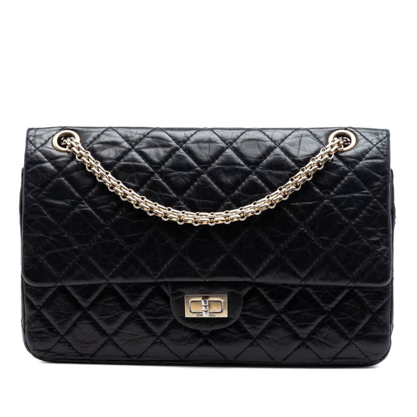 Chanel Quilted Aged Calfskin Reissue 2.55 Double Flap 226 Black Leather Very good condition - Front View