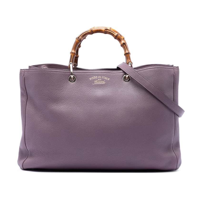 Gucci Large Calfskin Bamboo Shopper Satchel Purple Leather Very good condition - Front View