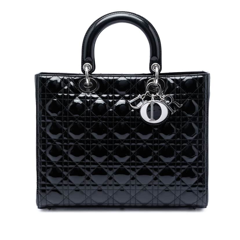 Dior Large Patent Cannage Lady Dior Black Leather Very good condition - Front View