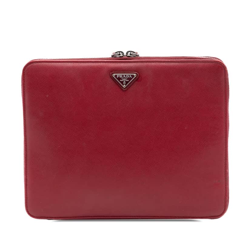 Prada Saffiano Zip Around iPad Case Red Leather Very good condition - Front View