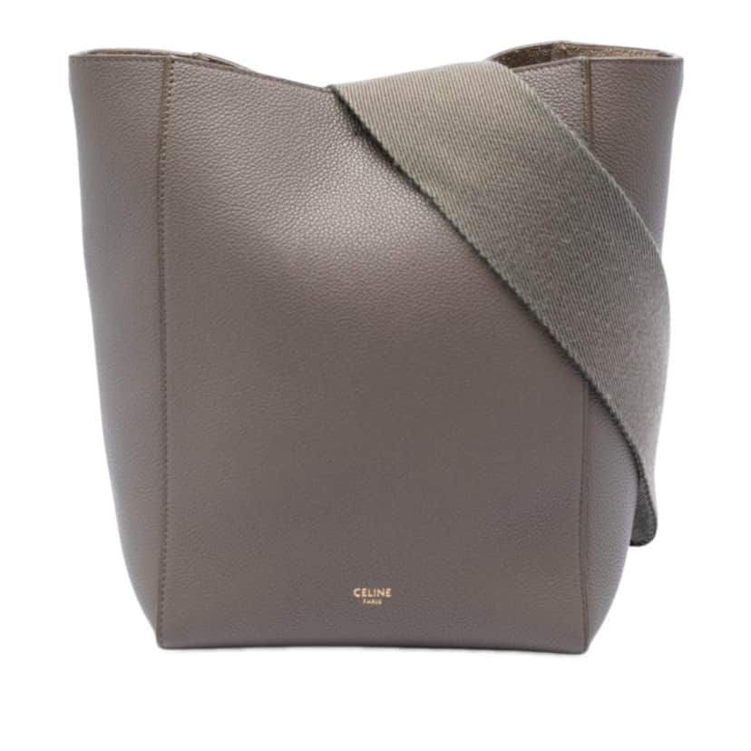 Celine Small Soft Grained Calfskin Seau Sangle Bucket Bag Brown Leather Very good condition - Front View