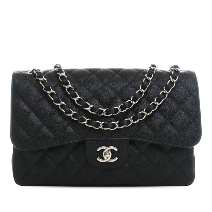 Chanel Jumbo Classic Caviar Double Flap Black Leather Very good condition - Front View