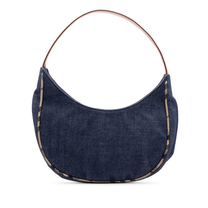 Burberry House Check Trimmed Denim Shoulder Bag Blue Very good condition - Front View