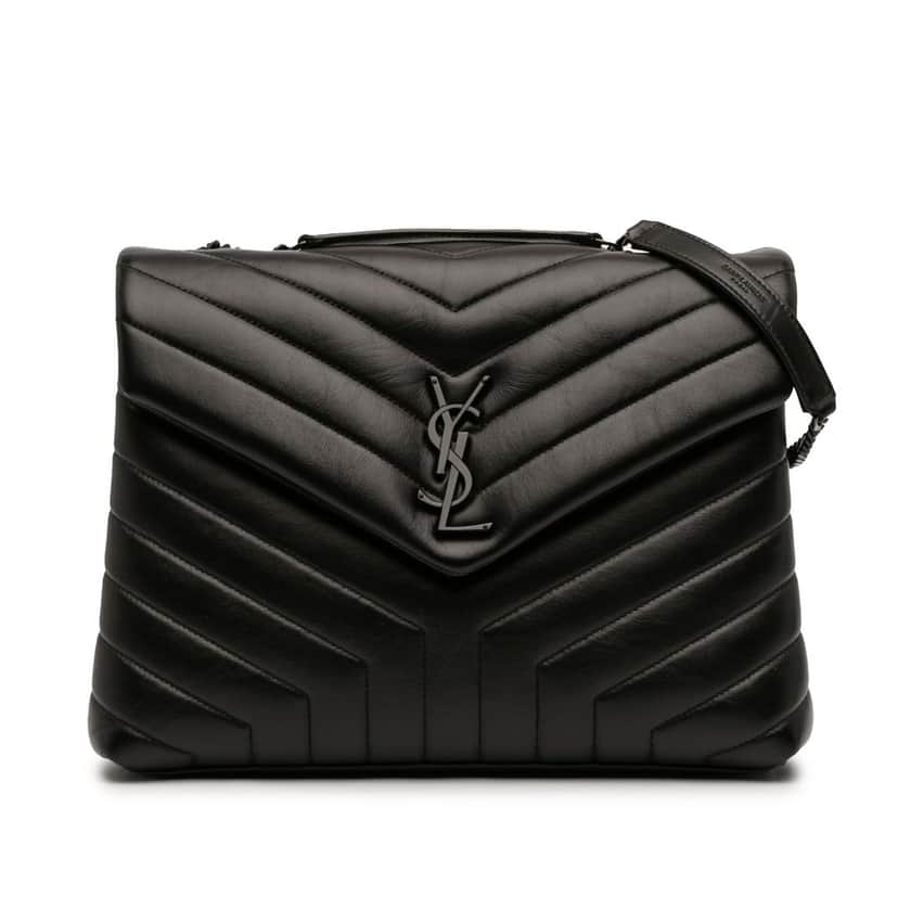 Saint Laurent Medium Matelasse Calfskin Monogram Monochrome LouLou Shoulder Bag Black Leather Very good condition - Front View