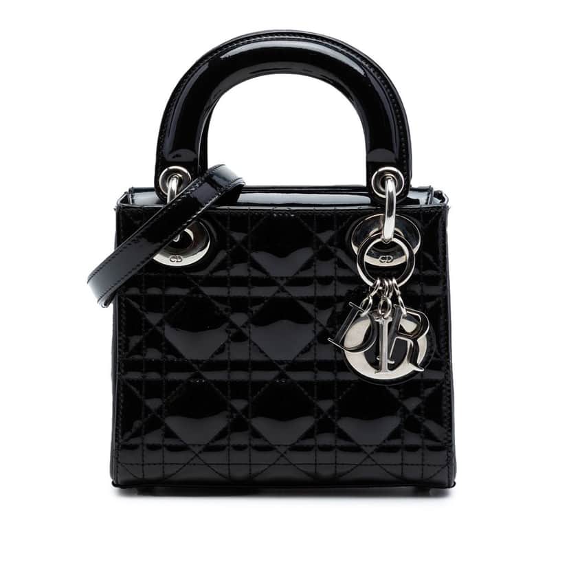 Dior Mini Patent Cannage Lady Dior Black Leather Very good condition - Front View