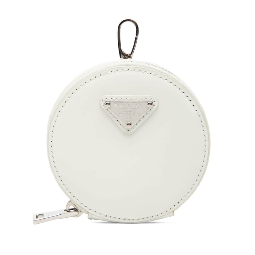 Prada Spazzolato Round Coin Pouch Bag Charm White Leather Very good condition - Front View