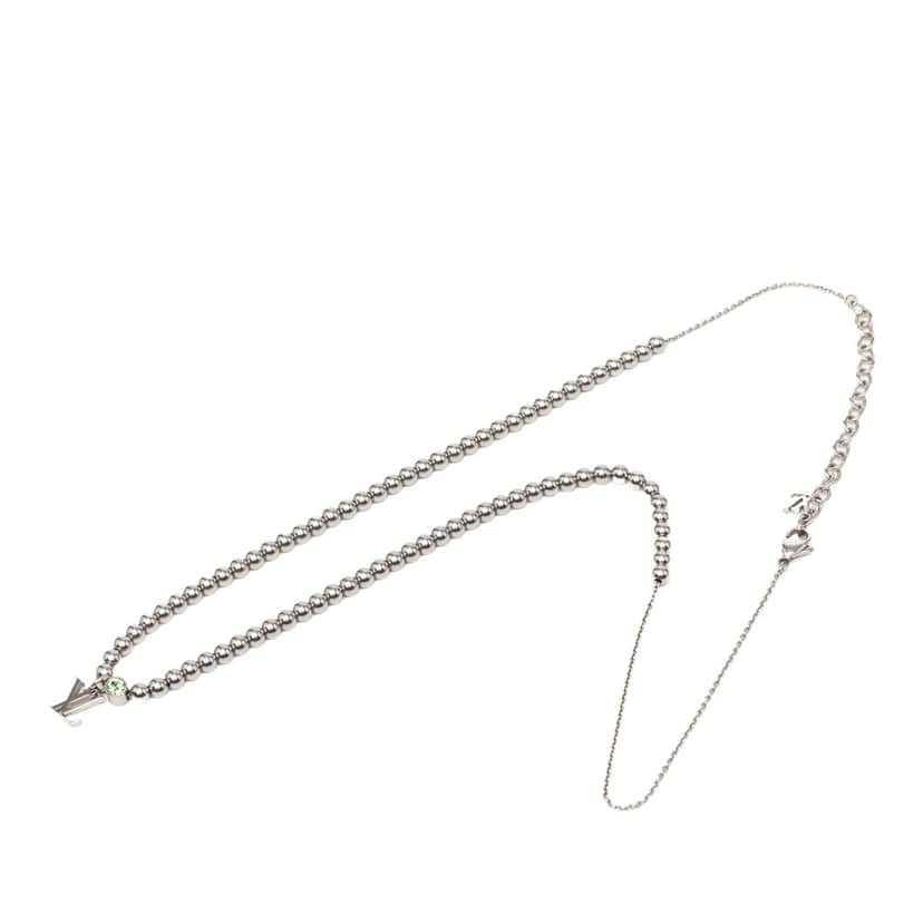 Louis Vuitton Brass Crystal Nano Beads Pendant Necklace Silver Metal Very good condition - Front View