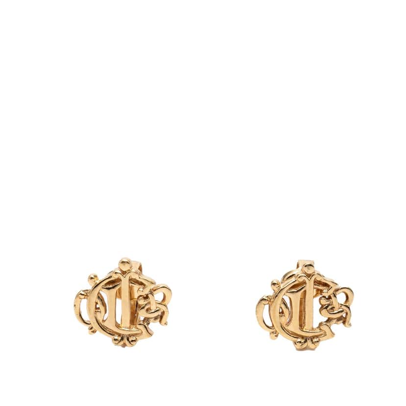 Dior Gold Plated Logo Clip On Earrings Gold Metal Very good condition - Front View