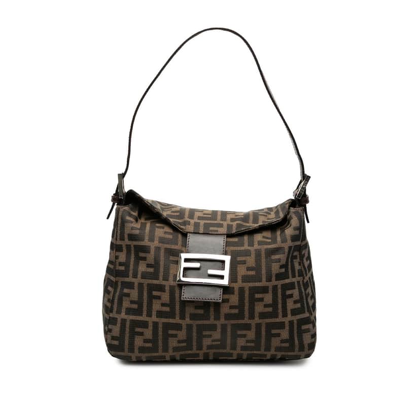 Fendi Zucca Canvas Double Flap Shoulder Bag Brown Very good condition - Front View