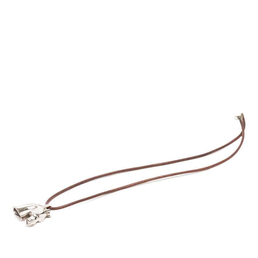 Hermès Palladium Plated Horse Head Pendant Necklace Silver Metal Very good condition - Front View