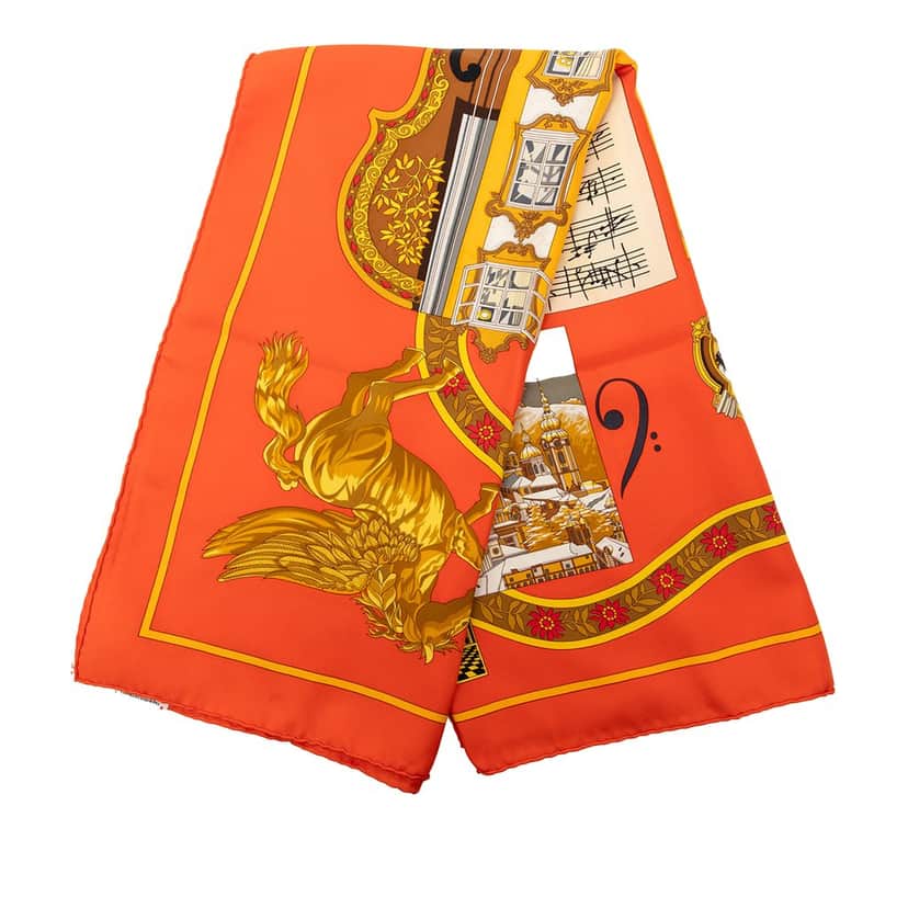Hermès Salzburg Silk Scarf 90 Orange Very good condition - Front View