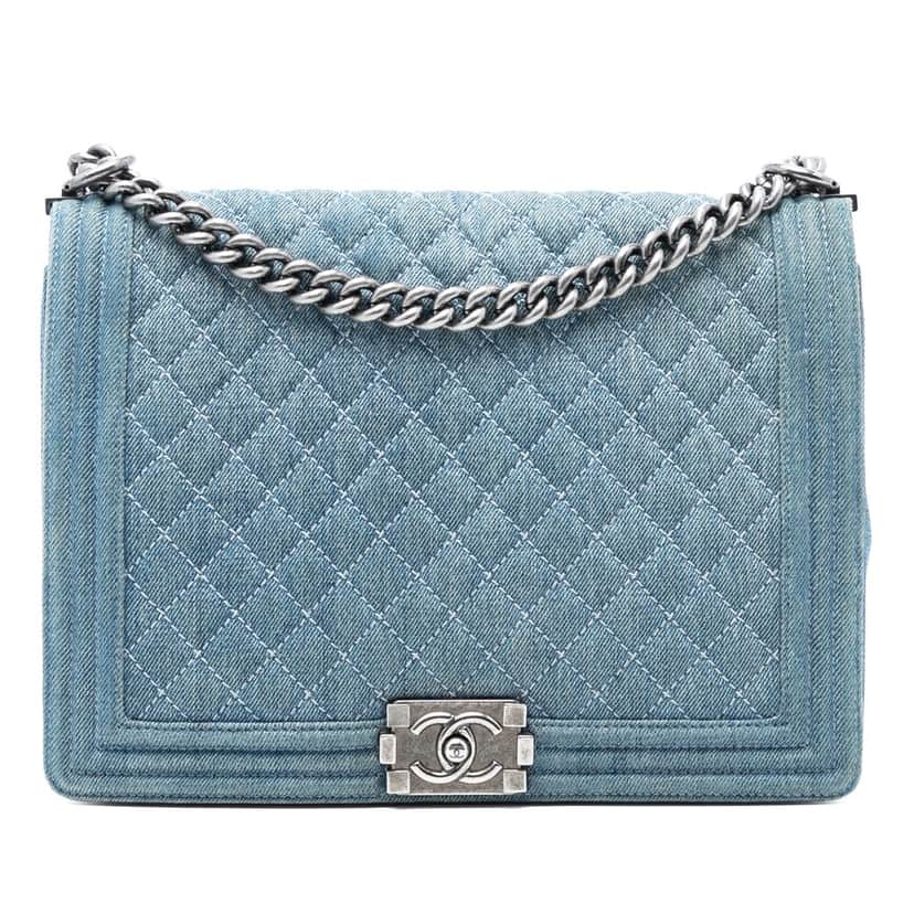 Chanel Large Quilted Denim Boy Flap Blue Never worn, with tag - Front View