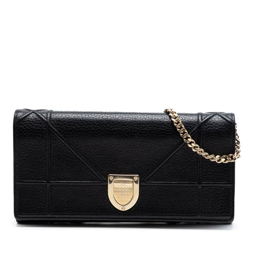 Dior Grained Calfskin Diorama Croisiere Wallet on Chain Black Leather Very good condition - Front View