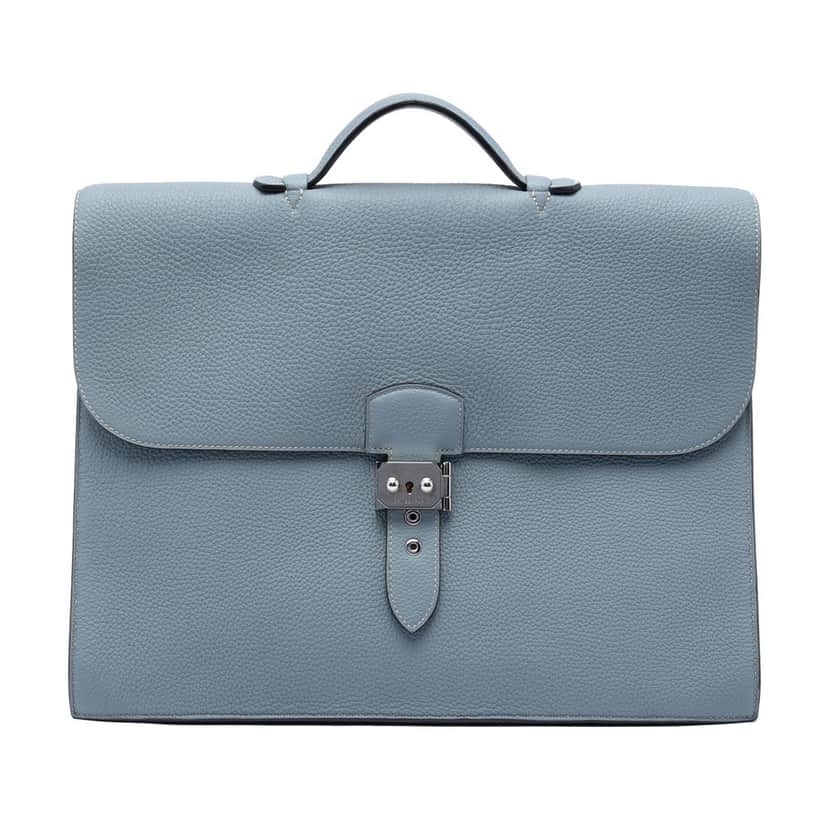 Hermès Togo Sac a Depeches 38 Blue Leather Very good condition - Front View