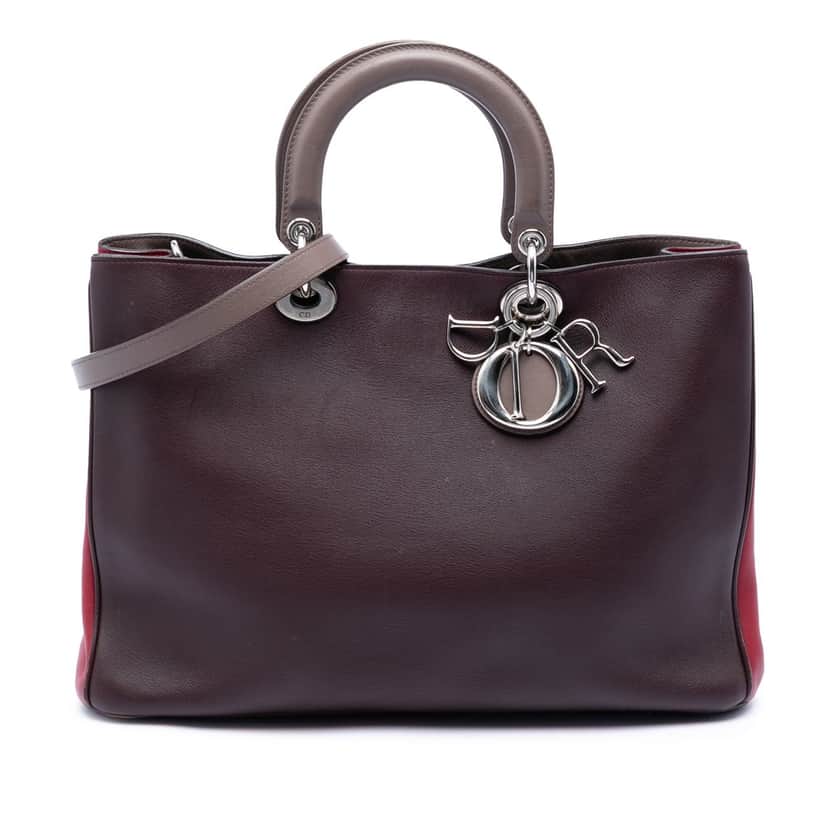 Dior Large Tricolor Diorissimo Satchel Red Leather Good condition - Front View