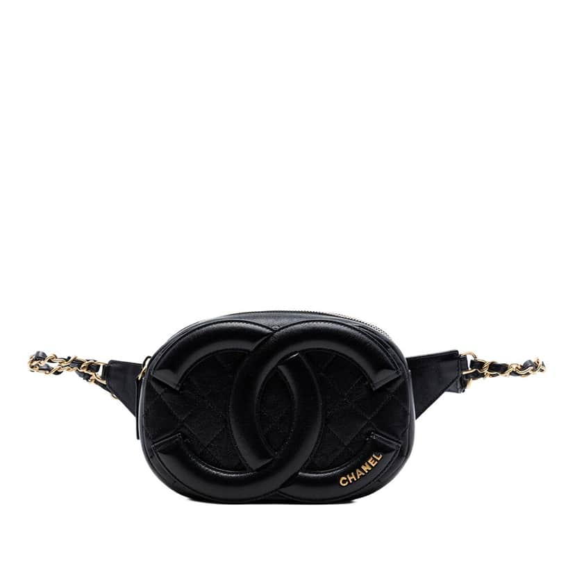 Chanel CC Quilted Lambskin Coco Midnight Camera Bag Black Leather Very good condition - Front View