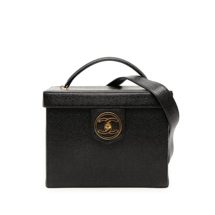 Chanel CC Caviar Vanity Box Case Black Leather Very good condition - Front View