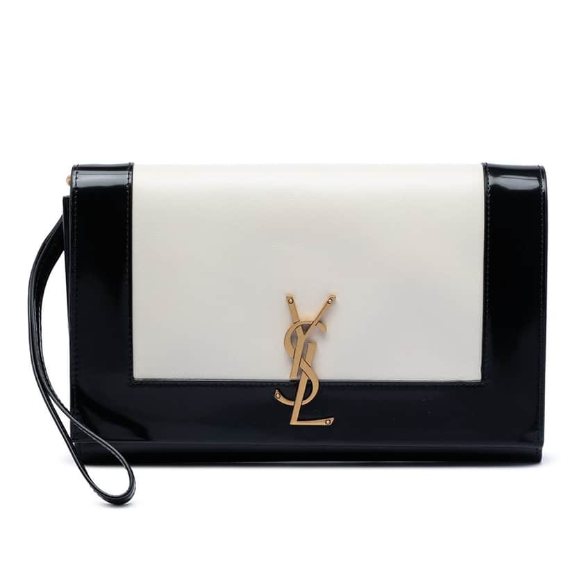 Saint Laurent Brushed Leather Trimmed Lambskin Cassandre Flap Pouch White Leather Very good condition - Front View