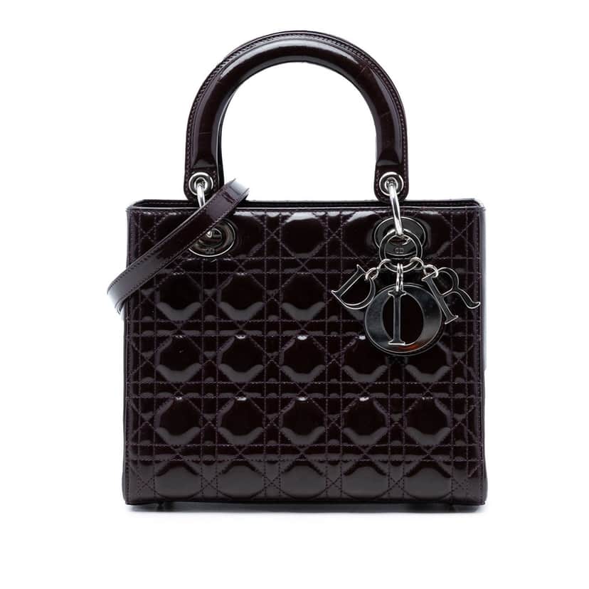 Dior Medium Patent Cannage Lady Dior Purple Leather Very good condition - Front View