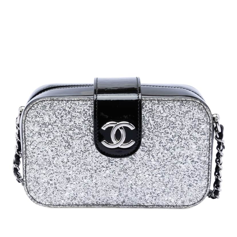 Chanel Glitter Patent Evening On The Moon Camera Case Silver Leather Very good condition - Front View