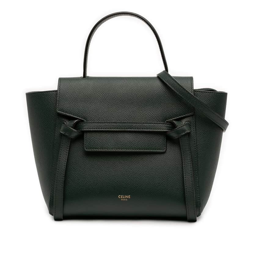 Celine Nano Grained Calfskin Belt Bag Green Leather Very good condition - Front View